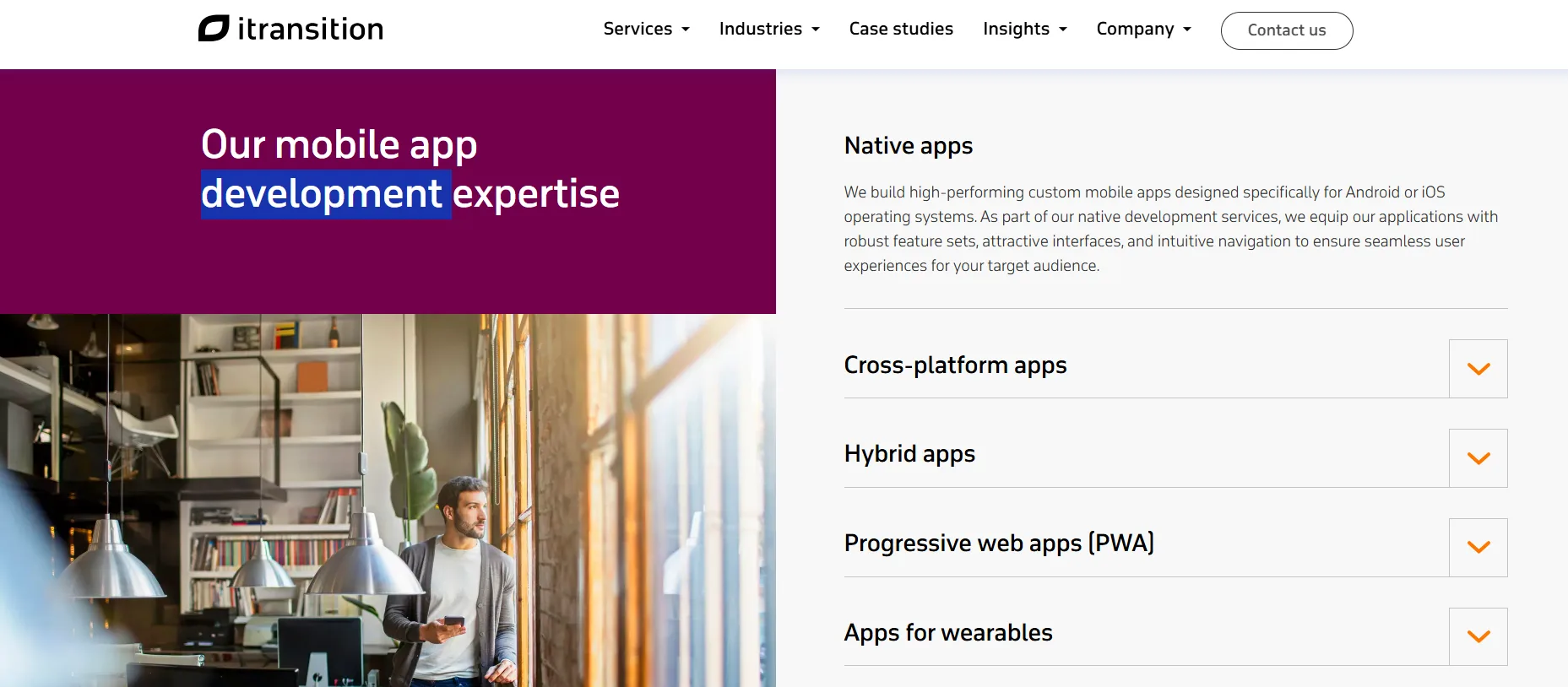 Itransition mobile app development webpage